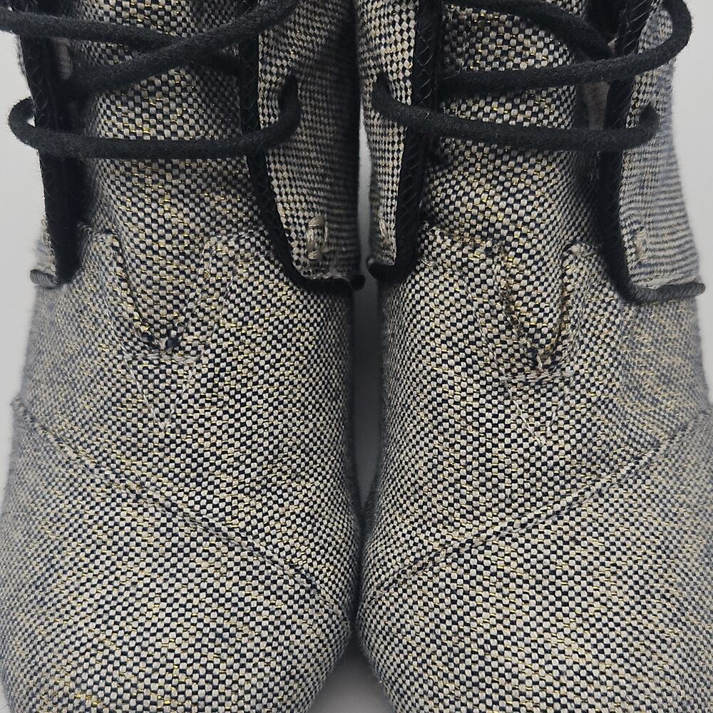 TOMS Desert Wedge Canvas Ankle Booties Gray Navy Metallic Tweed Women's Size 8 - Picture 3 of 8